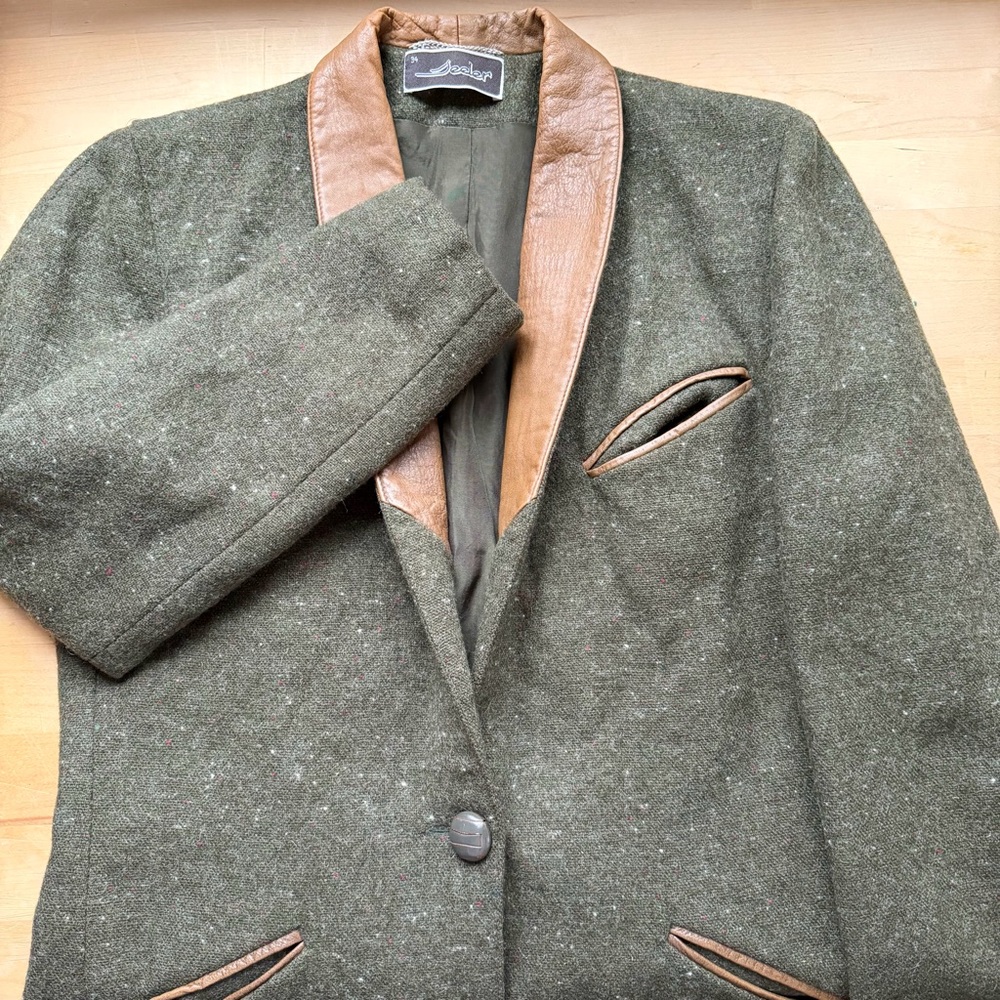 Vintage SEELER West Germany Wool Jacket Nappa Leather Field Coat Trachten Blazer - Picture 16 of 16